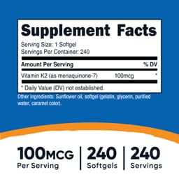 Nutricost, 維他命 K2 MK-7，100 微克，240 粒軟凝膠