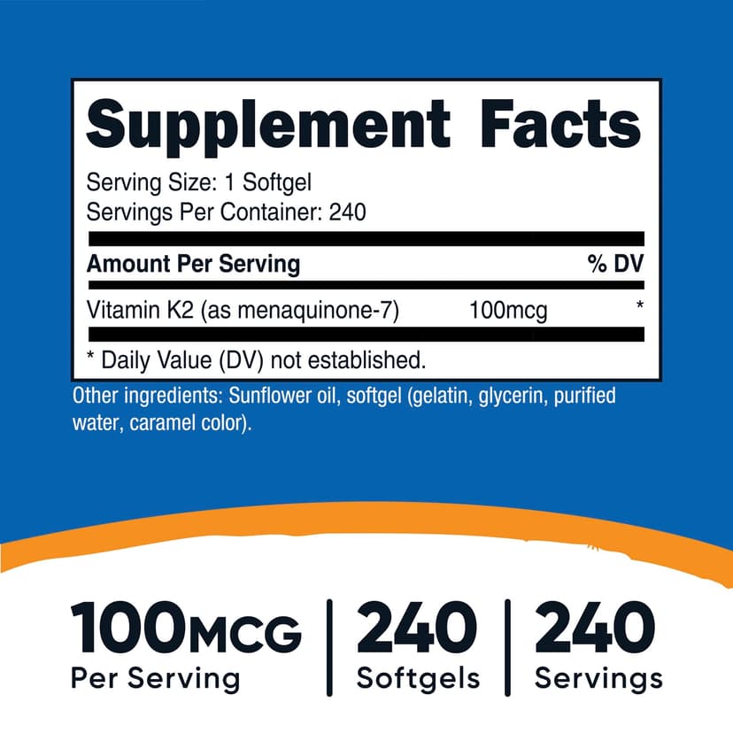 Nutricost, 維他命 K2 MK-7，100 微克，240 粒軟凝膠
