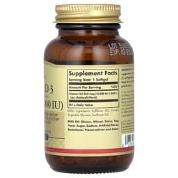 Solgar, 維他命 D3 （膽鈣化醇）軟膠囊，250 微克 (10000 IU)，120 粒裝