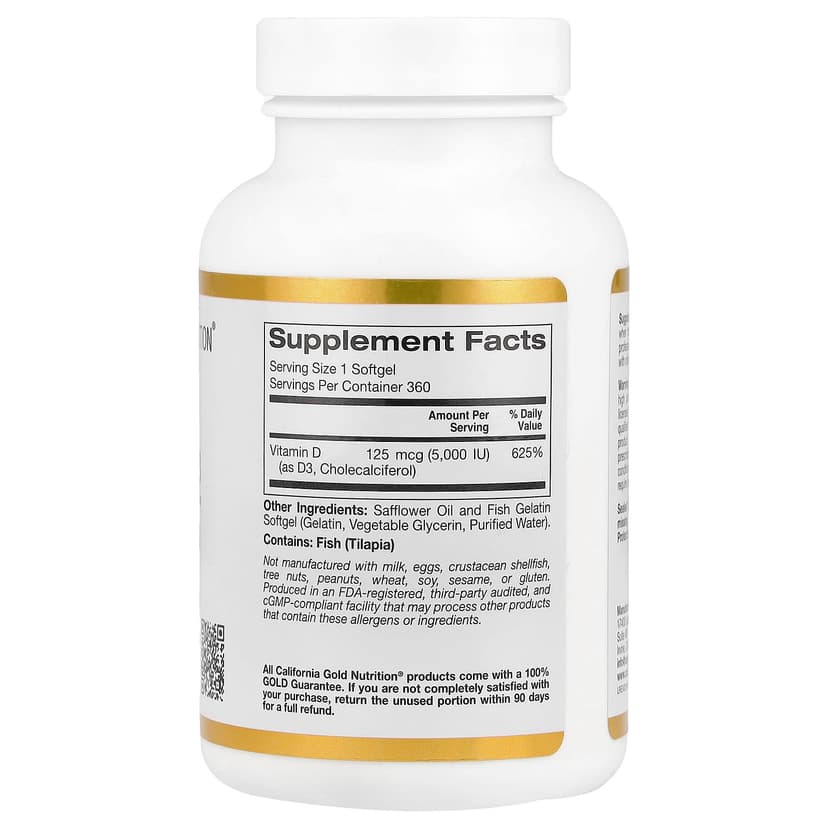 California Gold Nutrition, 維他命 D3，125 微克（5000 國際單位），360 粒魚明膠軟膠囊
