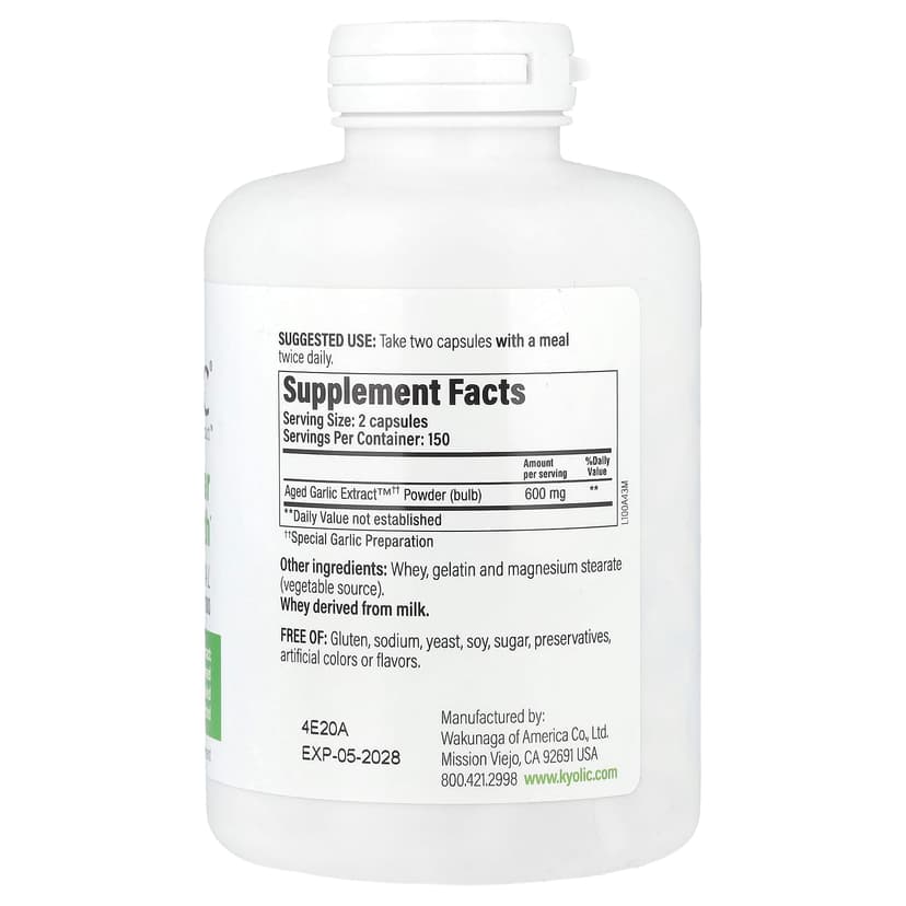 Kyolic, 陳蒜提取物™，心血管健康，原初配方 100，300 粒膠囊（每粒膠囊 300 毫克）