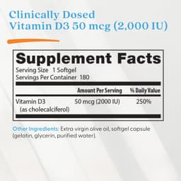 Doctor's Best, 維他命 D3，50 微克（2,000 國際單位），180 粒軟凝膠