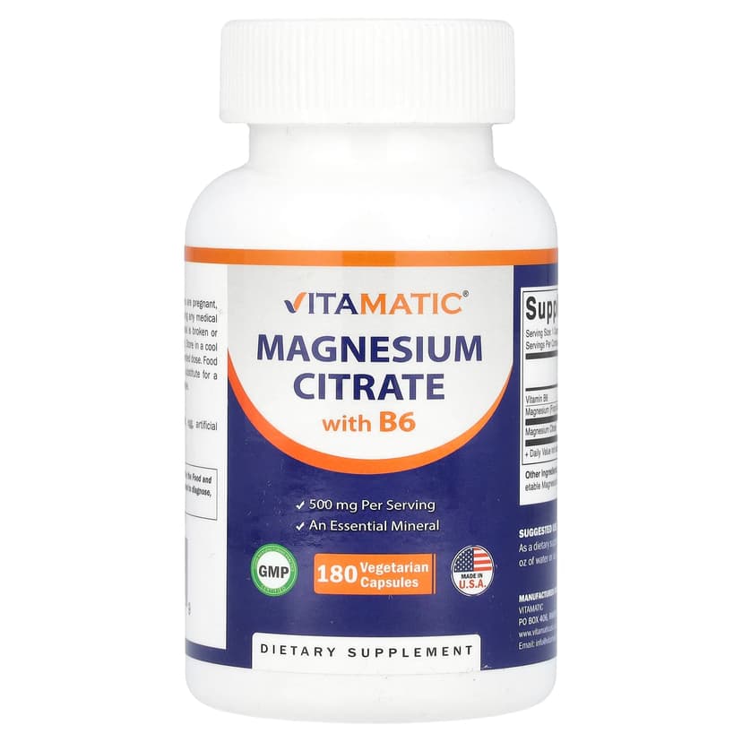 Vitamatic, B6 檸檬酸鎂，180 粒素食膠囊