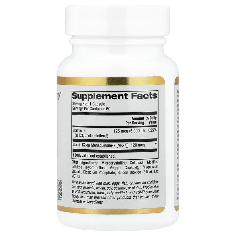California Gold Nutrition, 維他命 D3 + K2（MK-7）素食膠囊，60 粒