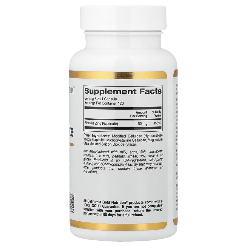 California Gold Nutrition, 吡啶甲酸鋅素食膠囊，50 微克，120 粒
