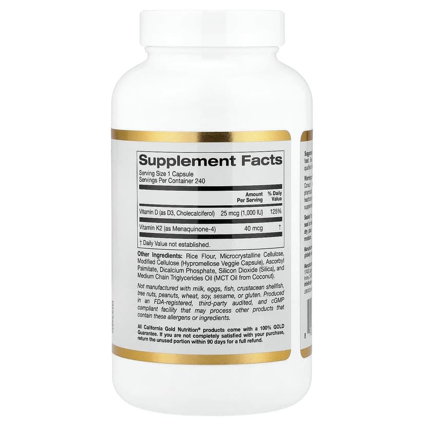 California Gold Nutrition, 維他命 D3 + K2，240 粒素食膠囊