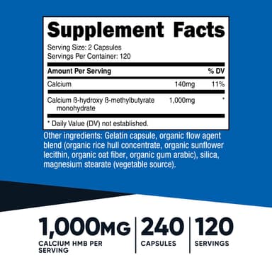 Nutricost, HMB，β-羥基-β-甲基丁酸，240 粒膠囊（每粒 500 毫克）
