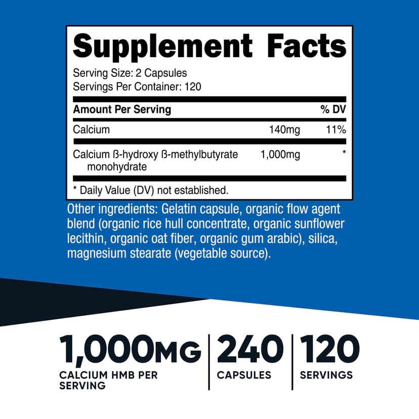 Nutricost, HMB，β-羥基-β-甲基丁酸，240 粒膠囊（每粒 500 毫克）