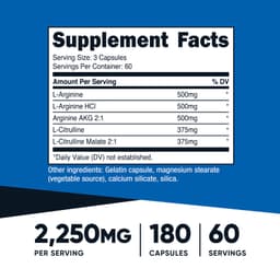 Nutricost, 表現，一氧化氮促進劑，180 粒膠囊