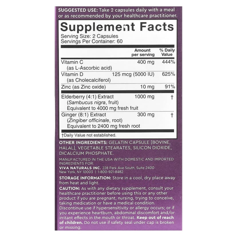 Viva Naturals, 接骨木果,維他命 C + 鋅,120 粒膠囊