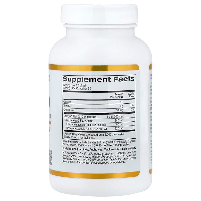 California Gold Nutrition, Omega 800 超濃縮 Omega-3 魚油,KD-Pur 甘油三酯形式,90 粒魚明膠軟膠囊(每粒 1,000 毫克)