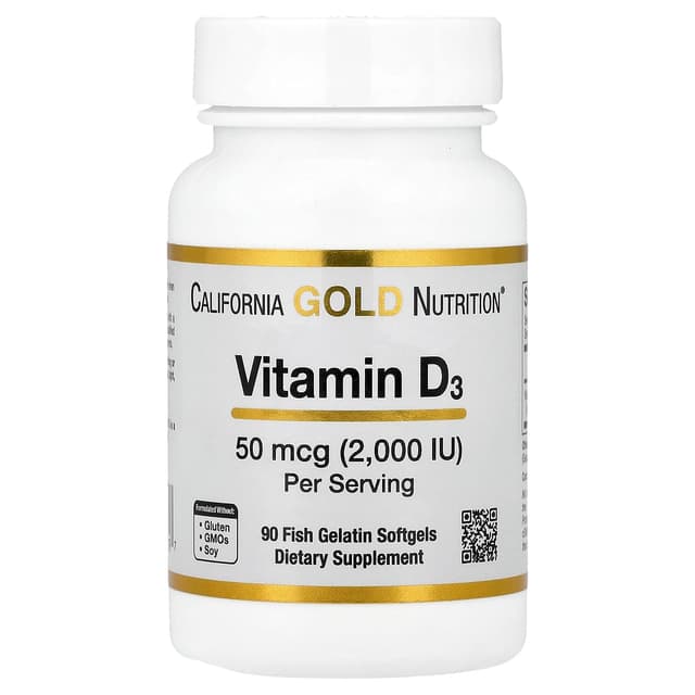 California Gold Nutrition, 維他命 D3,50 微克(2,000 國際單位),90 粒魚明膠軟凝膠