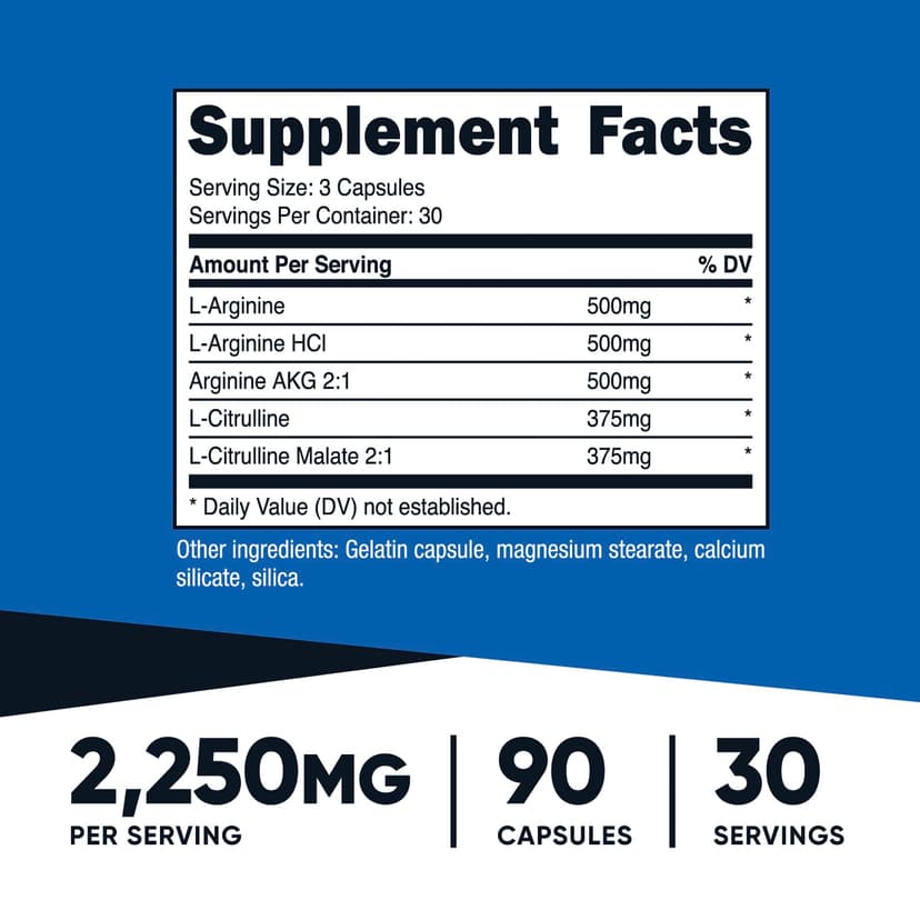 Nutricost, 表現,一氧化氮促進劑,90 粒膠囊