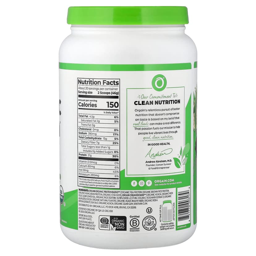 Orgain, 有機蛋白質™ 粉,奶油味巧克力軟糖,2.03 磅(920 克)