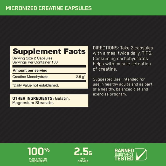 Optimum Nutrition, 微粒化肌酸膠囊,200 粒(每粒 1.25 克)