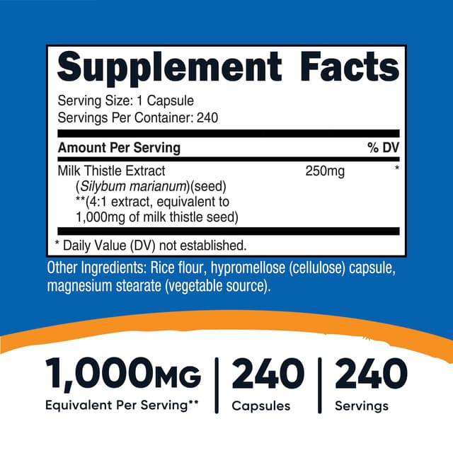 Nutricost, 水飛薊,250 毫克,240 粒膠囊