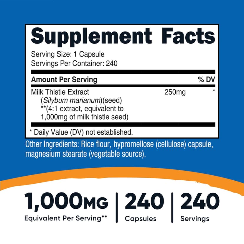 Nutricost, 水飛薊,250 毫克,240 粒膠囊