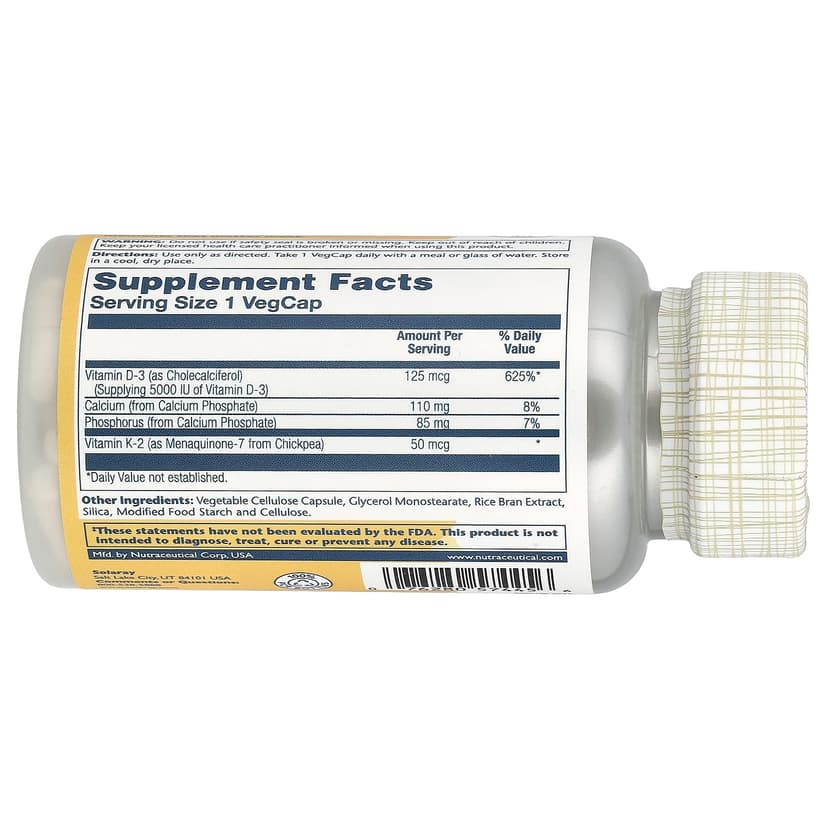 Solaray, 維他命 D3 + K2,無大豆,120 粒素食膠囊