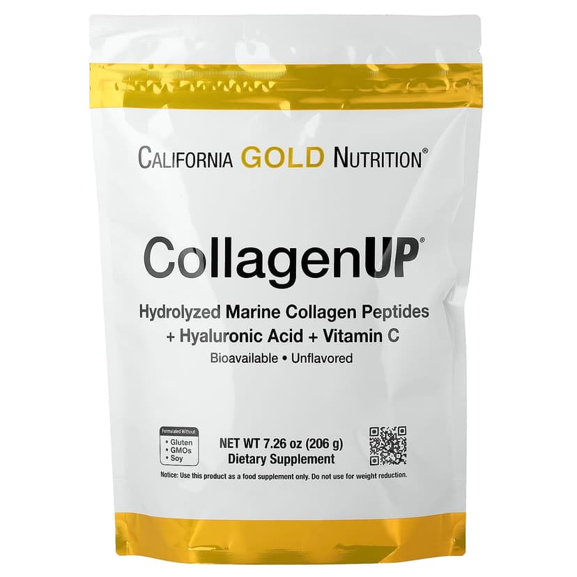 California Gold Nutrition, CollagenUP®,水解海洋膠原蛋白肽 + 透明質酸和維他命 C,原味,7.26 盎司(206 克)