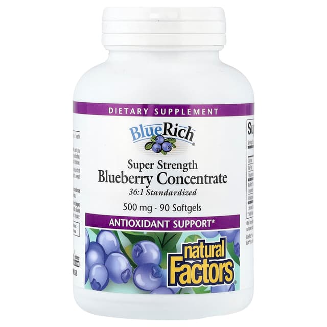 Natural Factors, BlueRich,優效,濃縮藍莓,500 毫克,90 粒軟凝膠