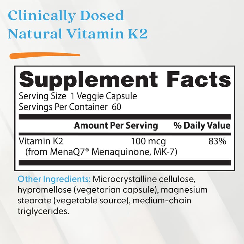 Doctor's Best, 天然維他命 K2 MK-7,含 MenaQ7,100 微克,60 粒素食膠囊