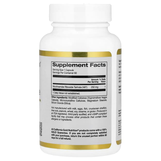 California Gold Nutrition, 煙酰胺核糖酒石酸鹽(NRT),250 毫克,60 粒素食膠囊