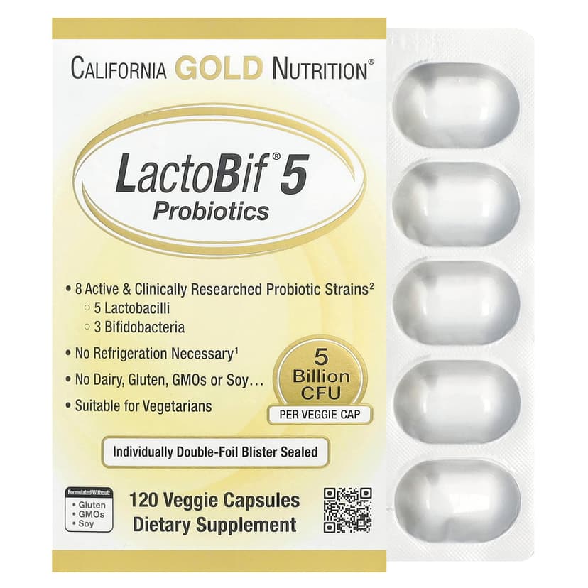 California Gold Nutrition, LactoBif® 5 益生菌,50 億 CFU,120 粒素食膠囊
