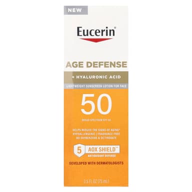 Eucerin, Age Defense,輕盈面部抗曬乳液,SPF 50,無香型,2.5 液量盎司(75 毫升)