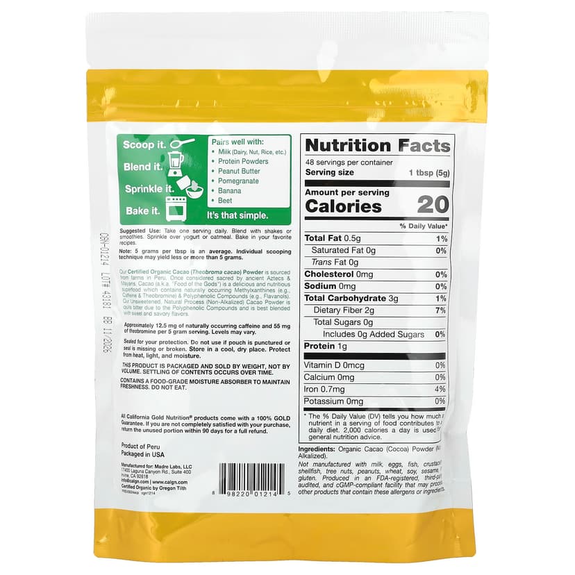 California Gold Nutrition, SuperFood,有機可可粉,8.5 盎司(240 克)