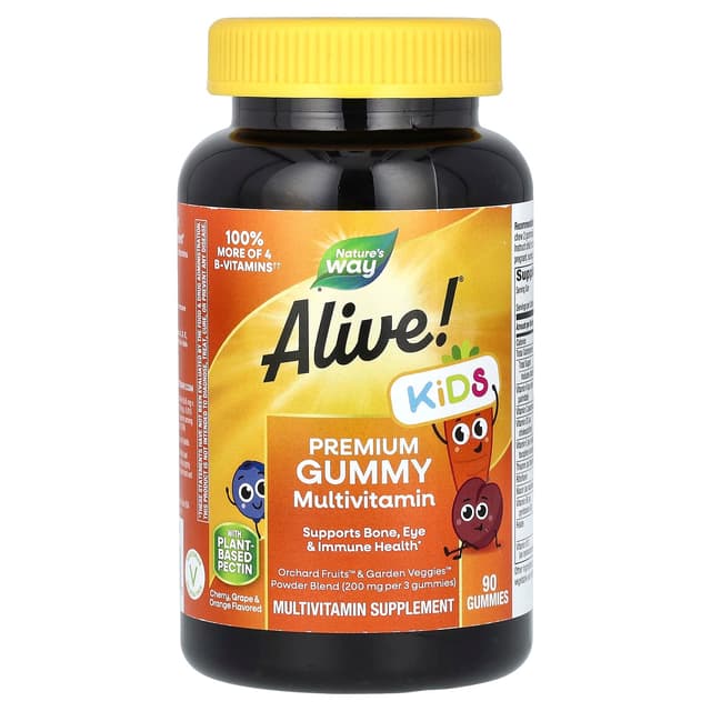 Nature's Way, Alive! 兒童,優質多維他命軟糖,櫻桃、葡萄和柳丁味,90 粒