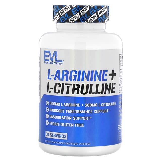 EVLution Nutrition, L-精胺酸 + L-瓜氨酸,120 粒素食膠囊
