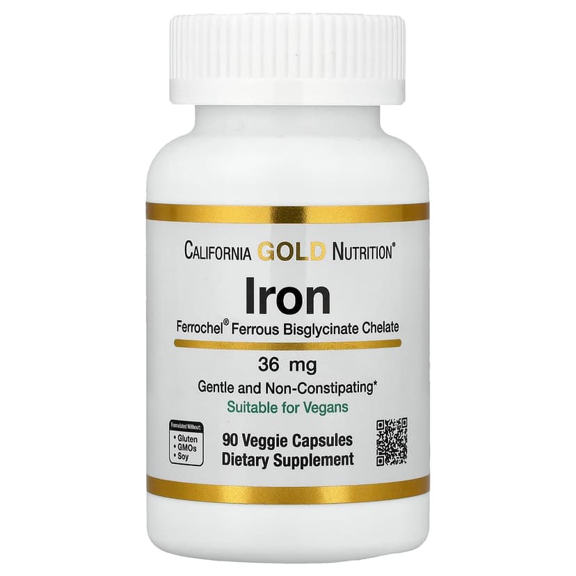 California Gold Nutrition, Ferrochel® 鐵(雙甘氨酸),36 毫克,90 粒素食膠囊