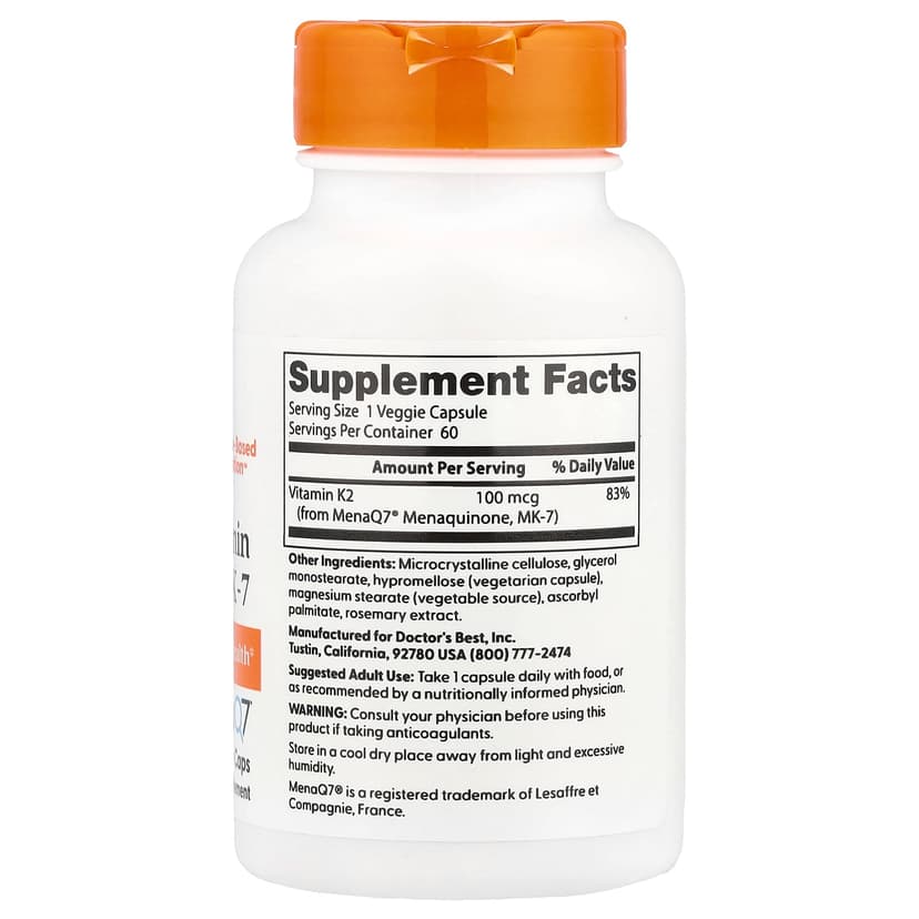 Doctor's Best, 天然維他命 K2 MK-7,含 MenaQ7,100 微克,60 粒素食膠囊
