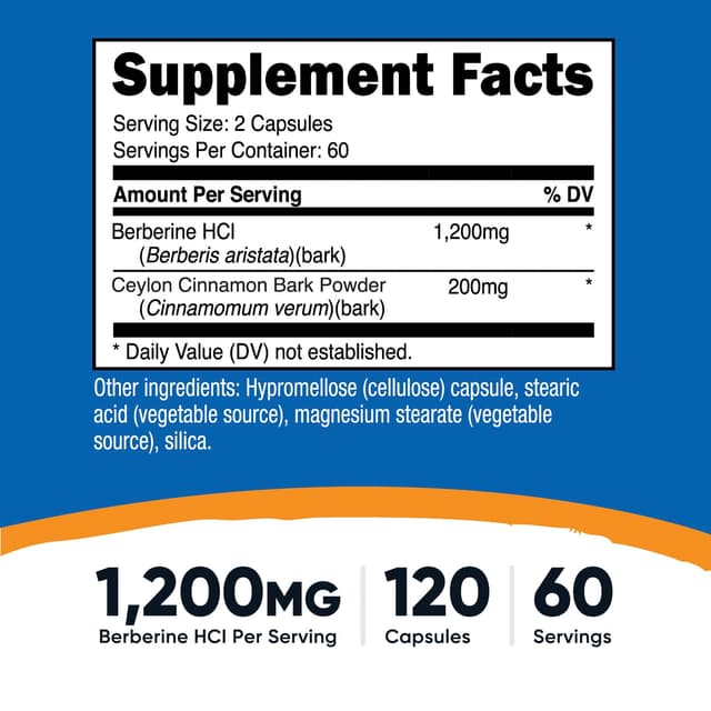Nutricost, 鹽酸小檗鹼和錫蘭肉桂,1200 毫克,120 粒膠囊(每粒膠囊 600 毫克)