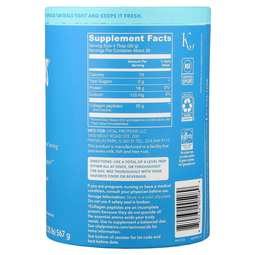Vital Proteins, 膠原蛋白肽,原味,20 盎司(567 克)
