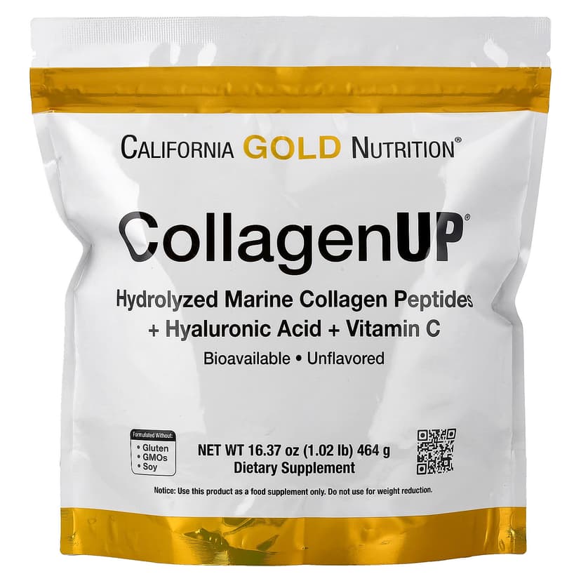 California Gold Nutrition, CollagenUP®,水解海洋膠原蛋白肽 + 透明質酸和維他命 C,原味,1.02 磅(464 克)