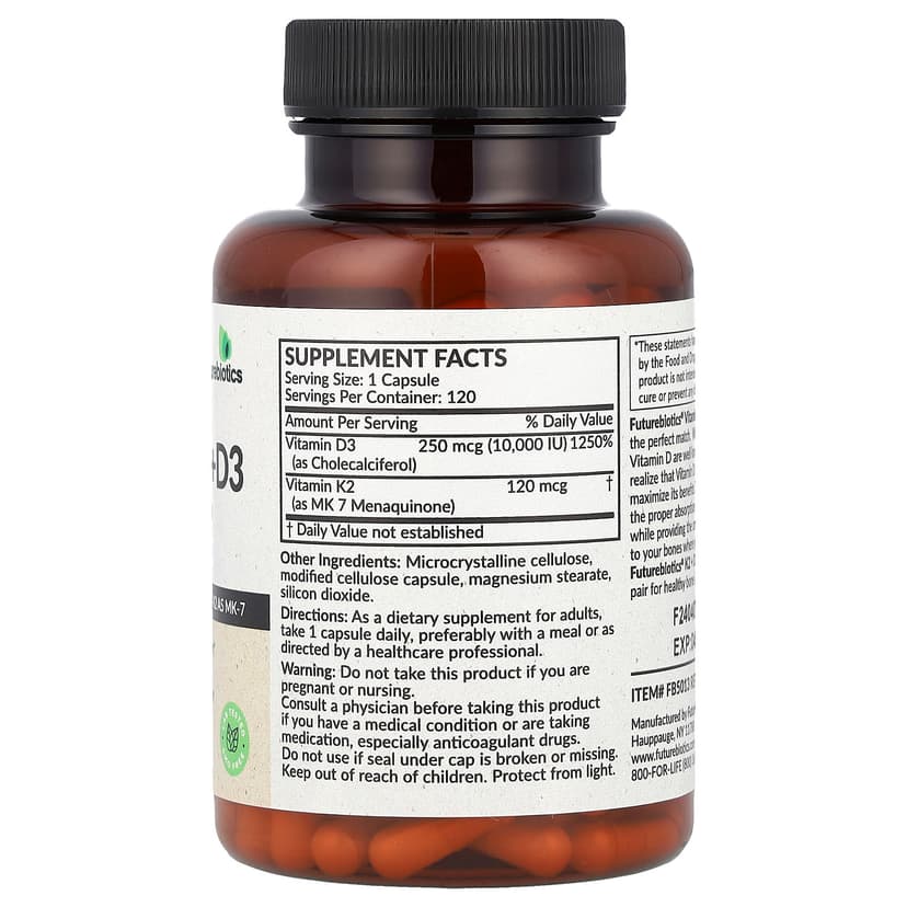 Futurebiotics, 維他命 K2+D3,Extra Strength,120 粒膠囊