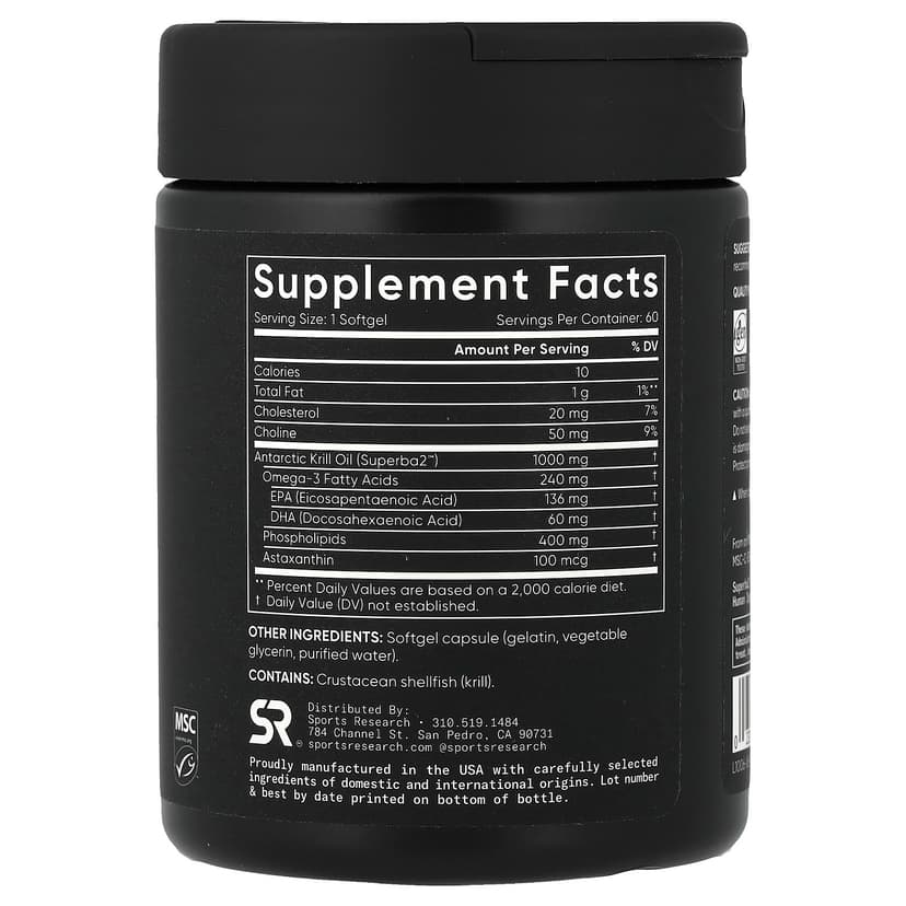 Sports Research, Omega-3 磷蝦油,雙倍功效,1,000 毫克,60 粒軟凝膠