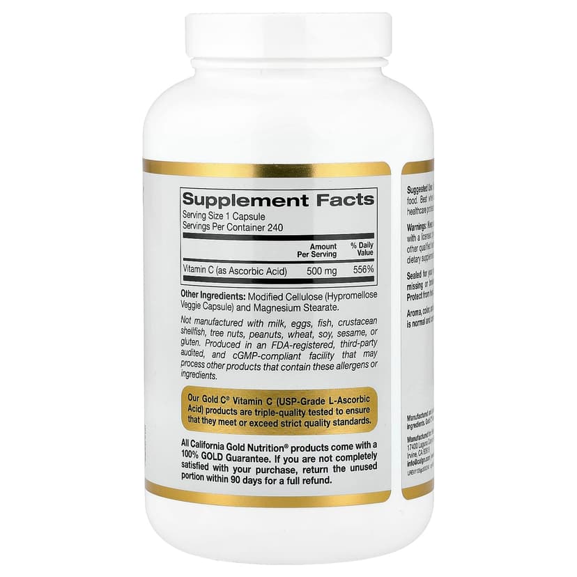 California Gold Nutrition, Gold C®,USP 級維他命 C,500 毫克,240 粒素食膠囊