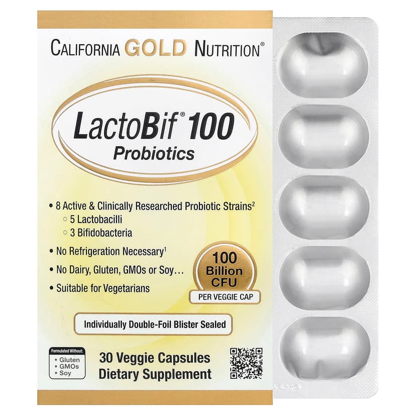 California Gold Nutrition, LactoBif® 100 益生菌,1000 億 CFU,30 粒素食膠囊