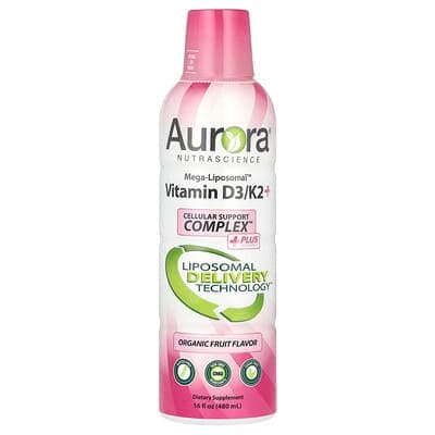 Aurora Nutrascience, Mega-Liposomal™,維他命 D3/K2+ 和維他命 C,有機水果,16 液量盎司(480 毫升)