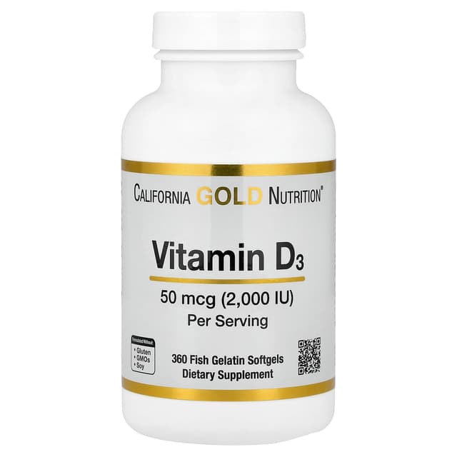 California Gold Nutrition, 維他命 D3,50 微克(2,000 國際單位),360 粒魚明膠軟凝膠