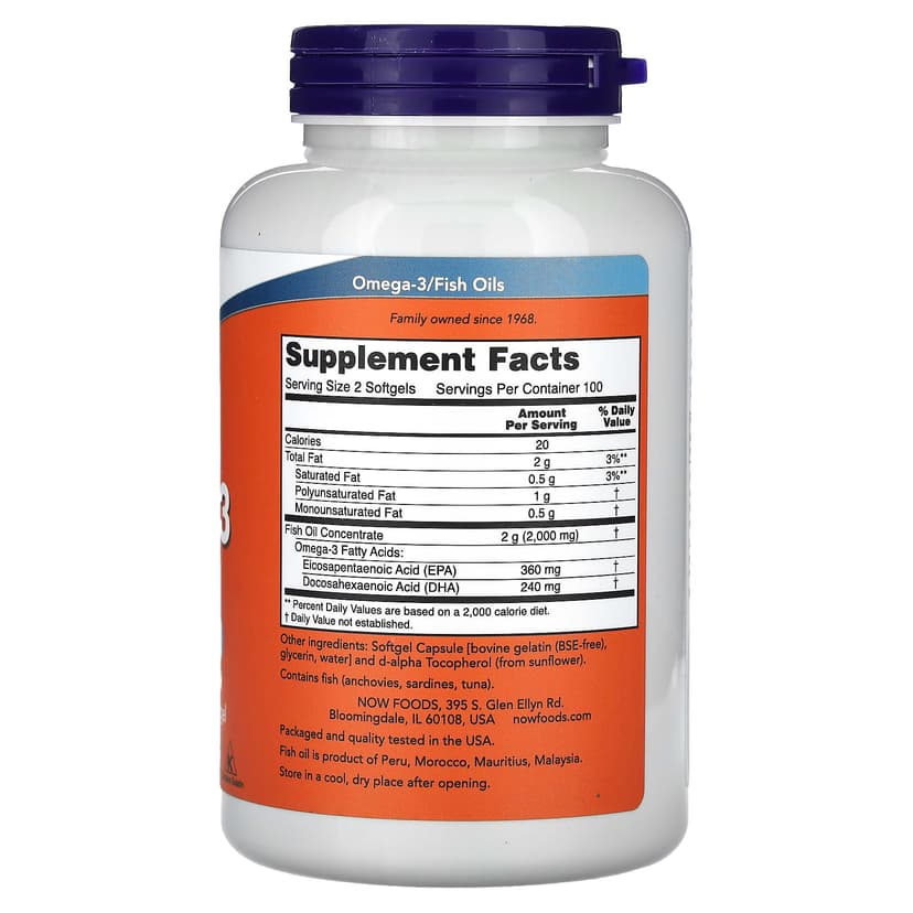 NOW Foods, omega-3 魚油,200 粒軟凝膠