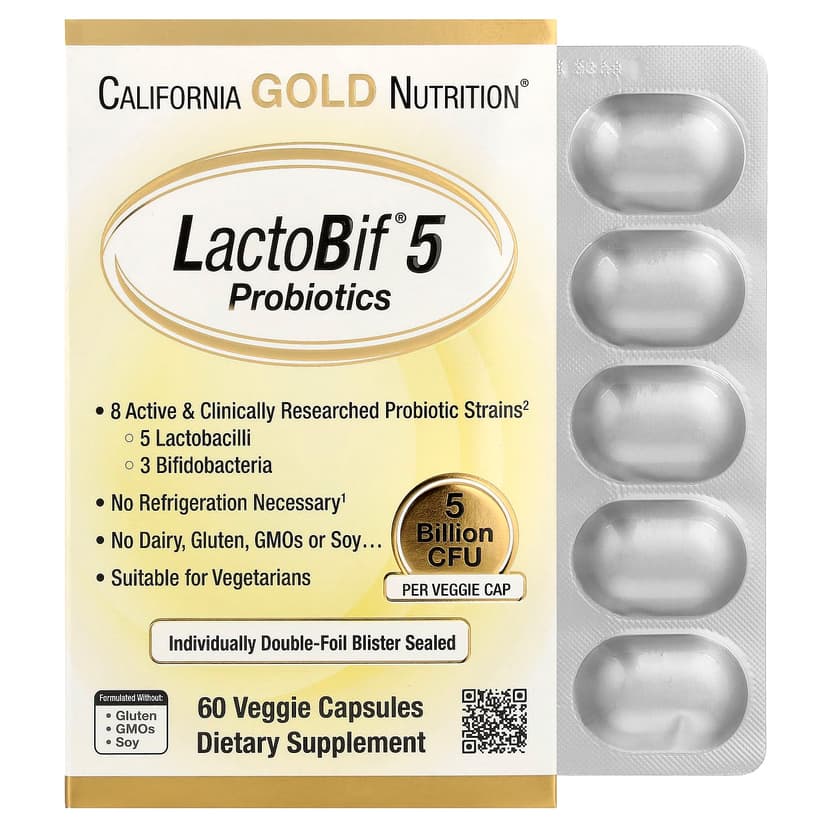 California Gold Nutrition, LactoBif® 5 益生菌,50 億 CFU,60 粒素食膠囊