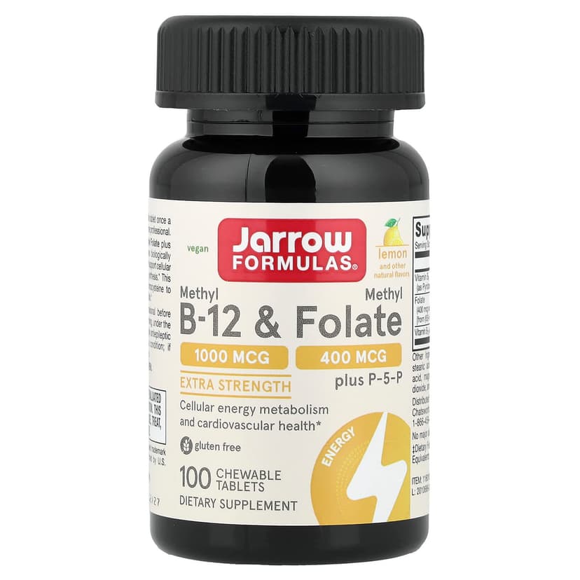 Jarrow Formulas, 全素甲基 B-12 和甲基葉酸,特強型,檸檬味,100 片咀嚼片