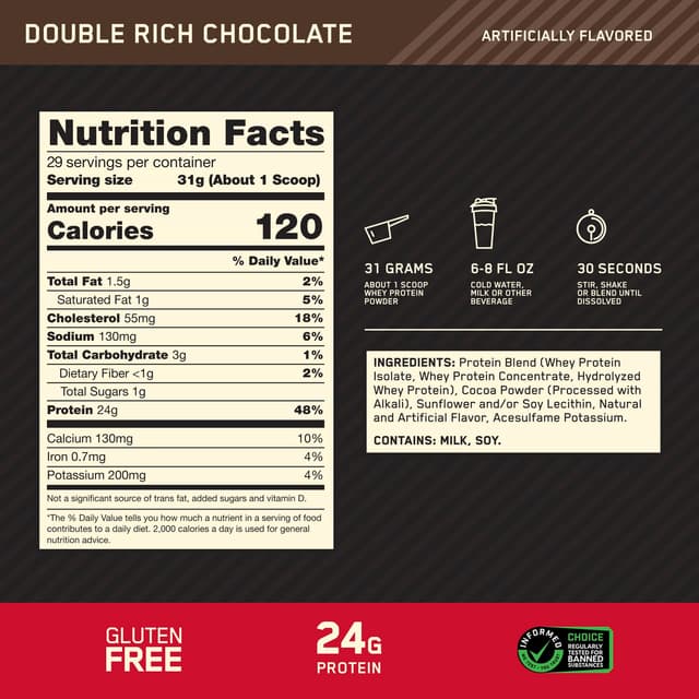 Optimum Nutrition, 金標準® 全乳清蛋白,雙重濃鬱巧克力味,1.98 磅(899 克)