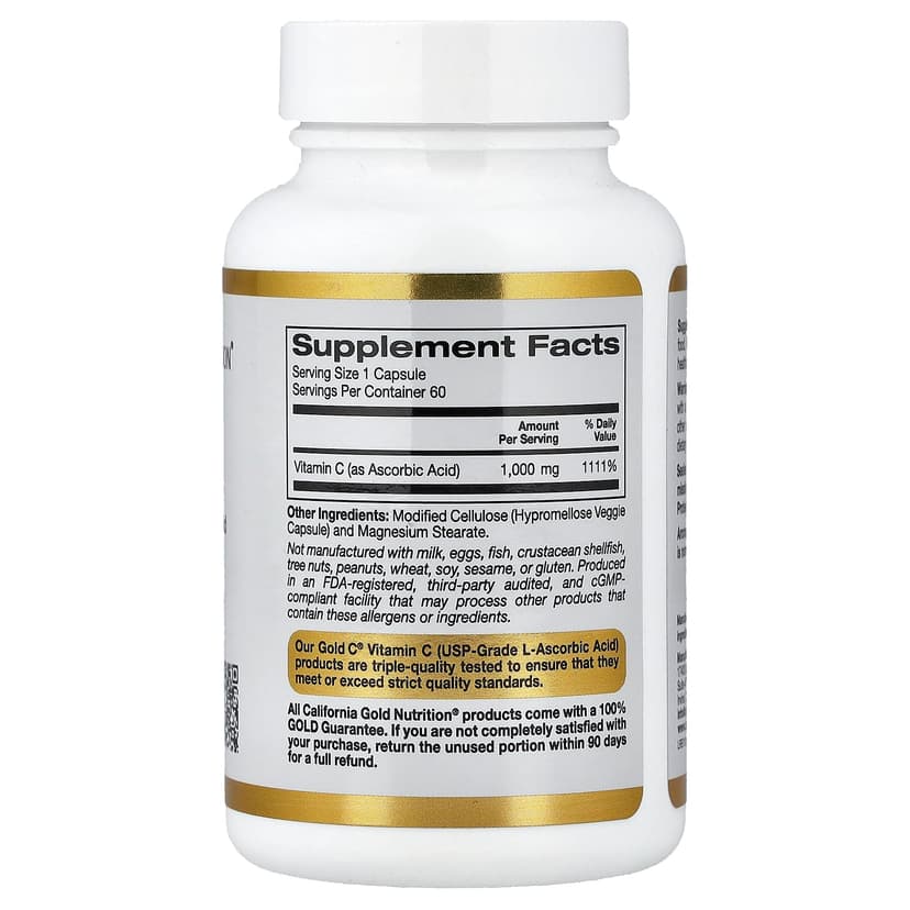 California Gold Nutrition, Gold C®,USP 級維他命 C,1,000 毫克,60 粒素食膠囊