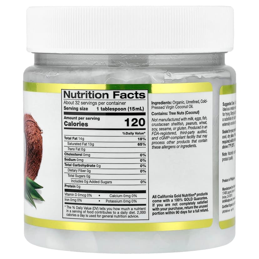 California Gold Nutrition, SuperFood,冷榨有機初榨椰子油,16 液量盎司(473 毫升)