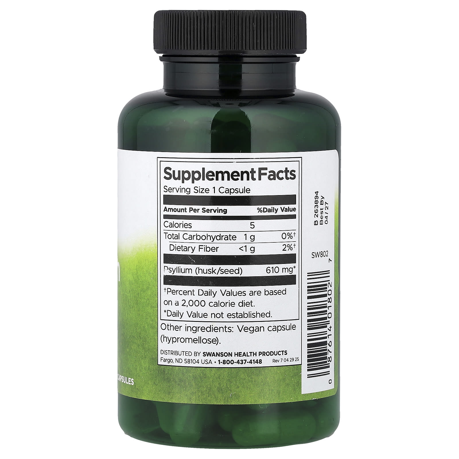 Swanson Vitamins, 車前子殼全素膠囊,610 毫克,100 粒