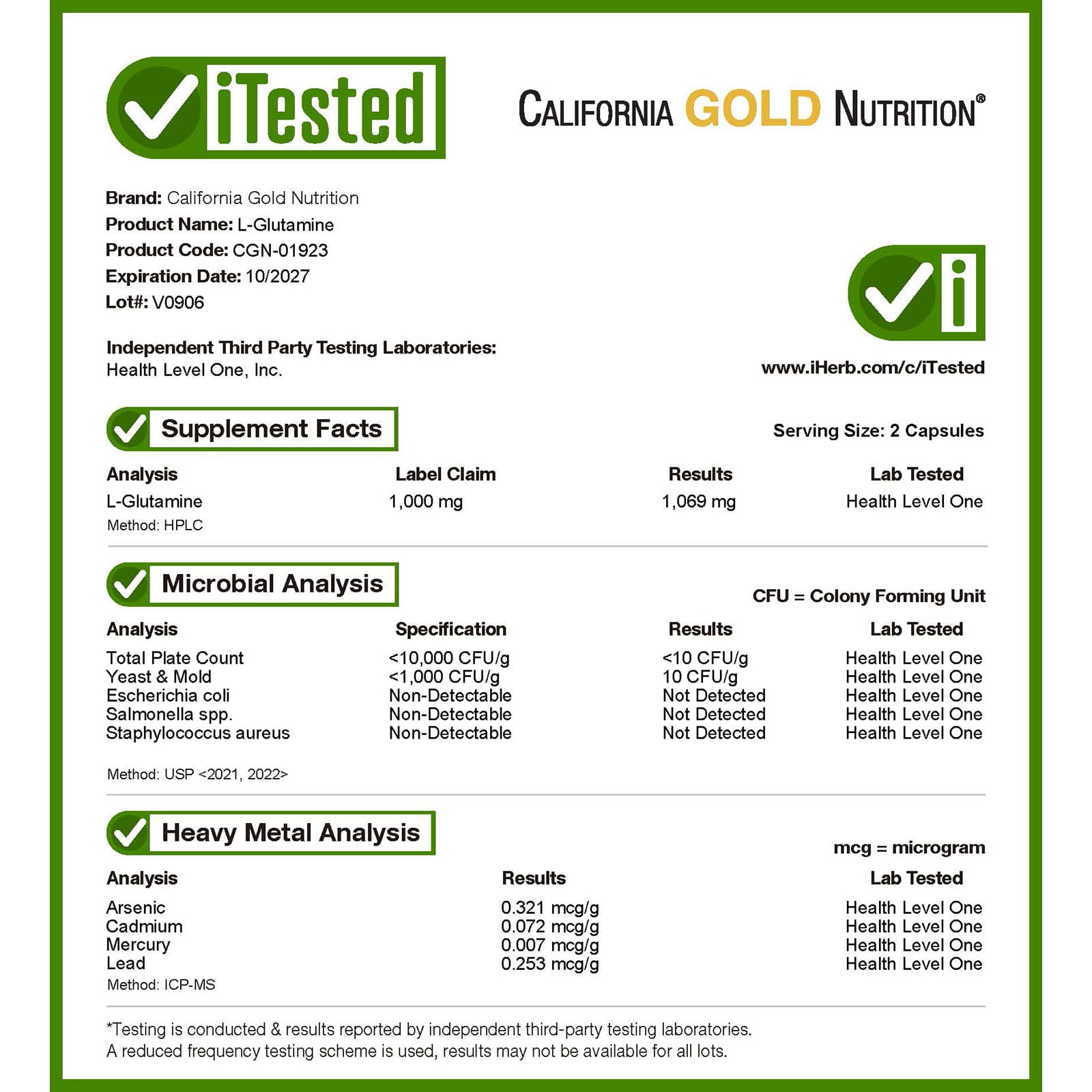 California Gold Nutrition, L-谷氨酰胺,AjiPure,120 粒素食膠囊(每粒 500 毫克)